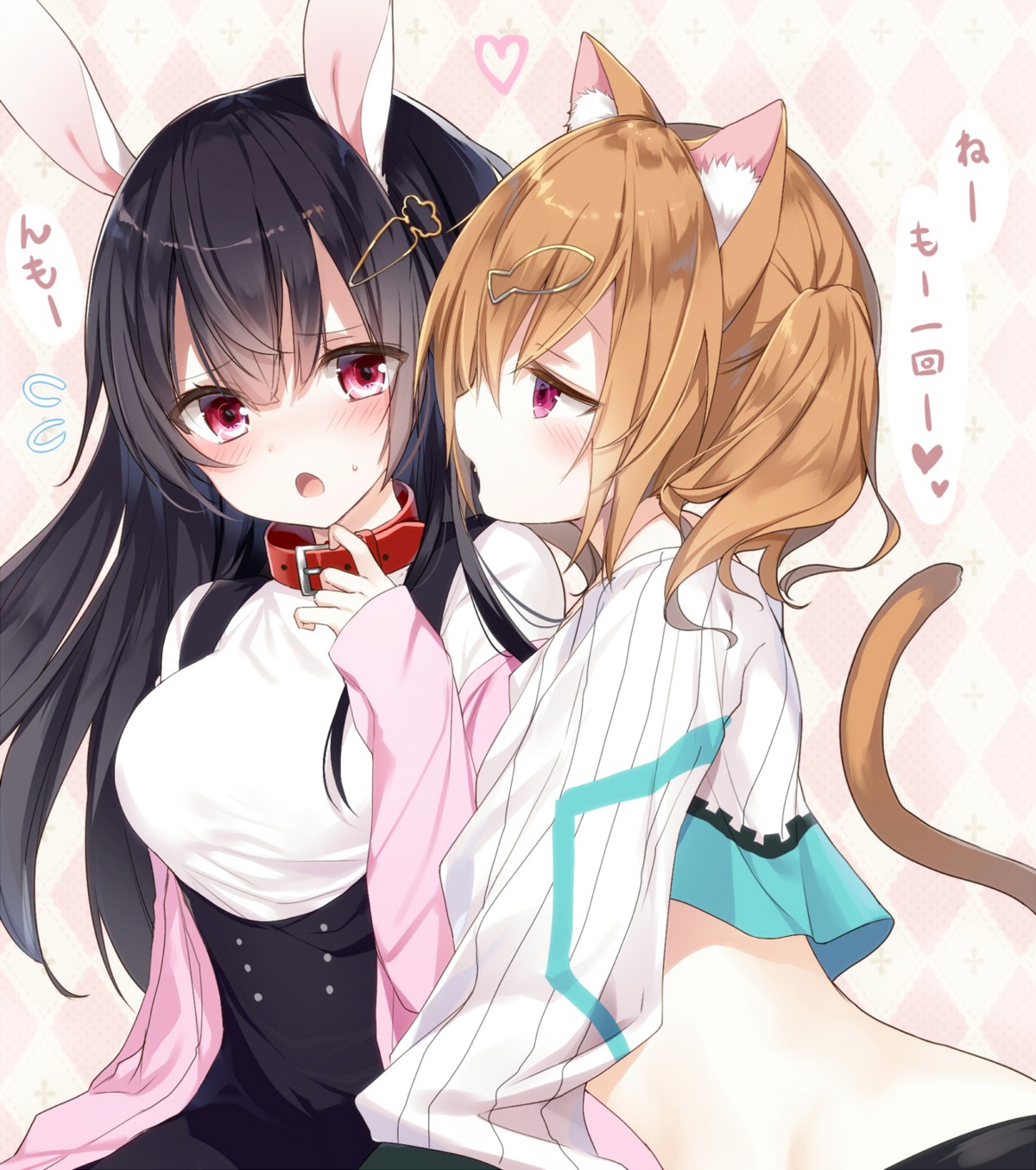 animal_ears bunny_ears emia_(castilla) nekomimi tail yuri