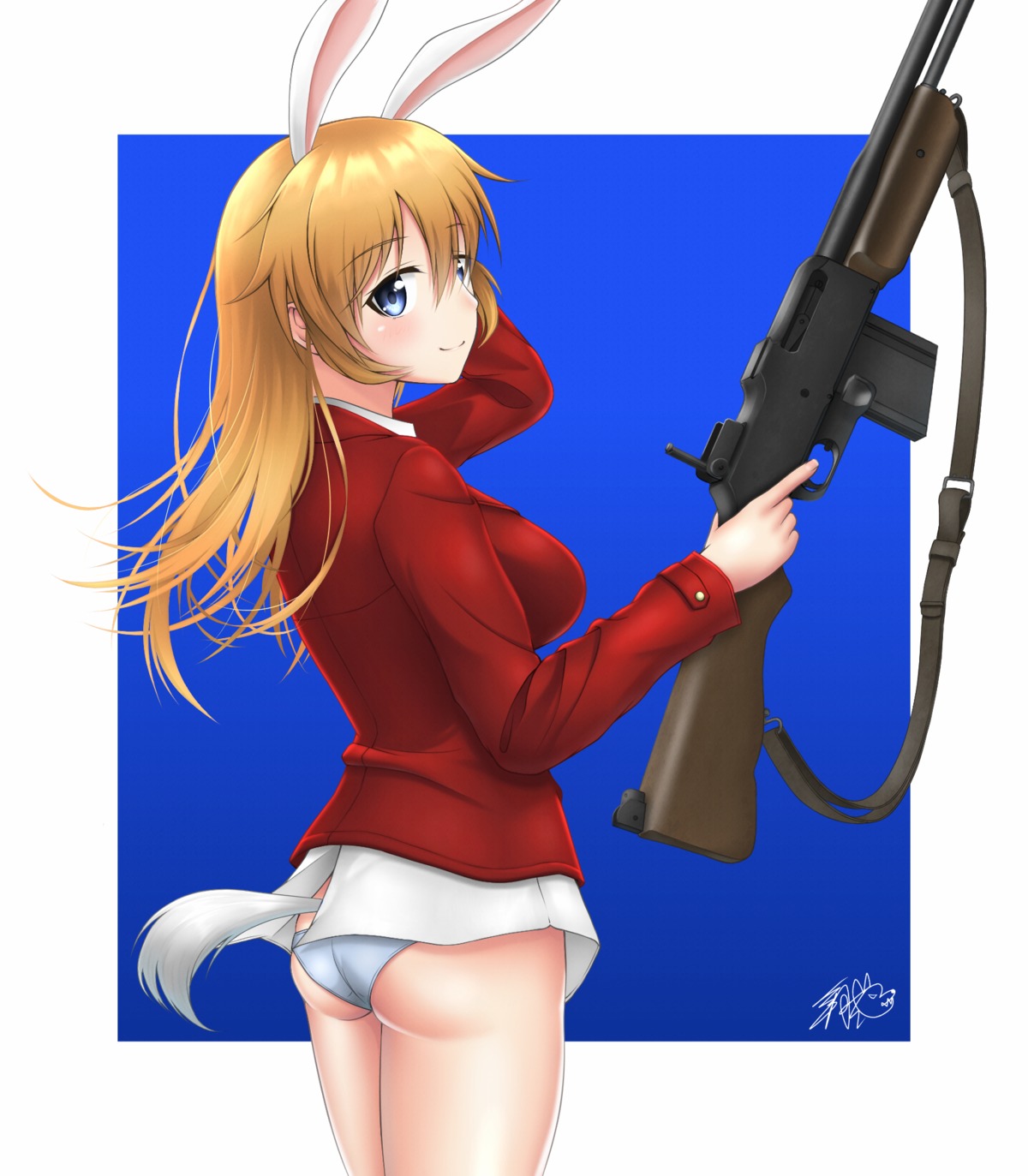 animal_ears ass bunny_ears charlotte_e_yeager gun pantsu strike_witches strike_witches:_operation_victory_arrow strike_witches_2 strike_witches_gekijouban tagme tail uniform