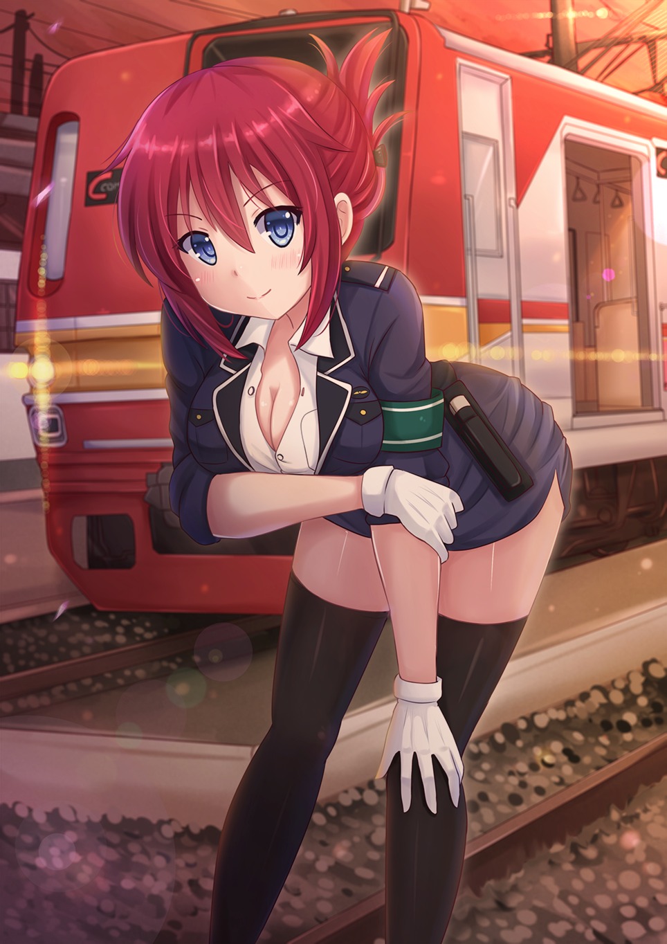 cleavage kazenokaze rail_wars! sakurai_aoi_(rail_wars!) thighhighs uniform