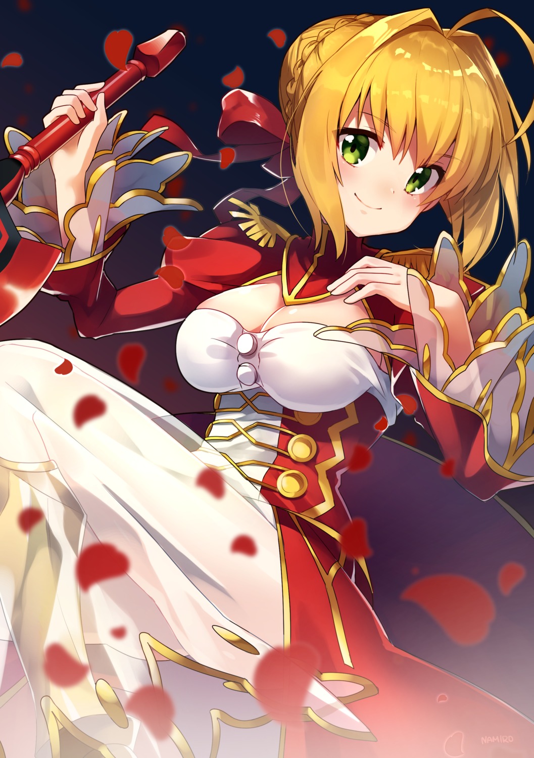 cleavage dress fate/extra fate/grand_order fate/stay_night ichiren_namiro saber_extra see_through sword