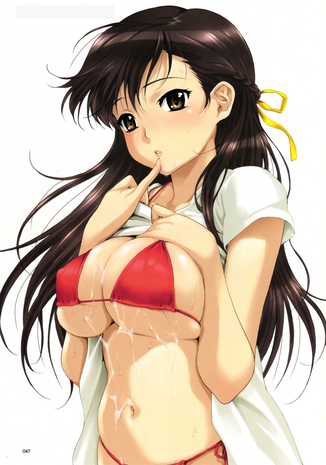 bikini cum erect_nipples happoubi_jin jpeg_artifacts shirt_lift swimsuits wet