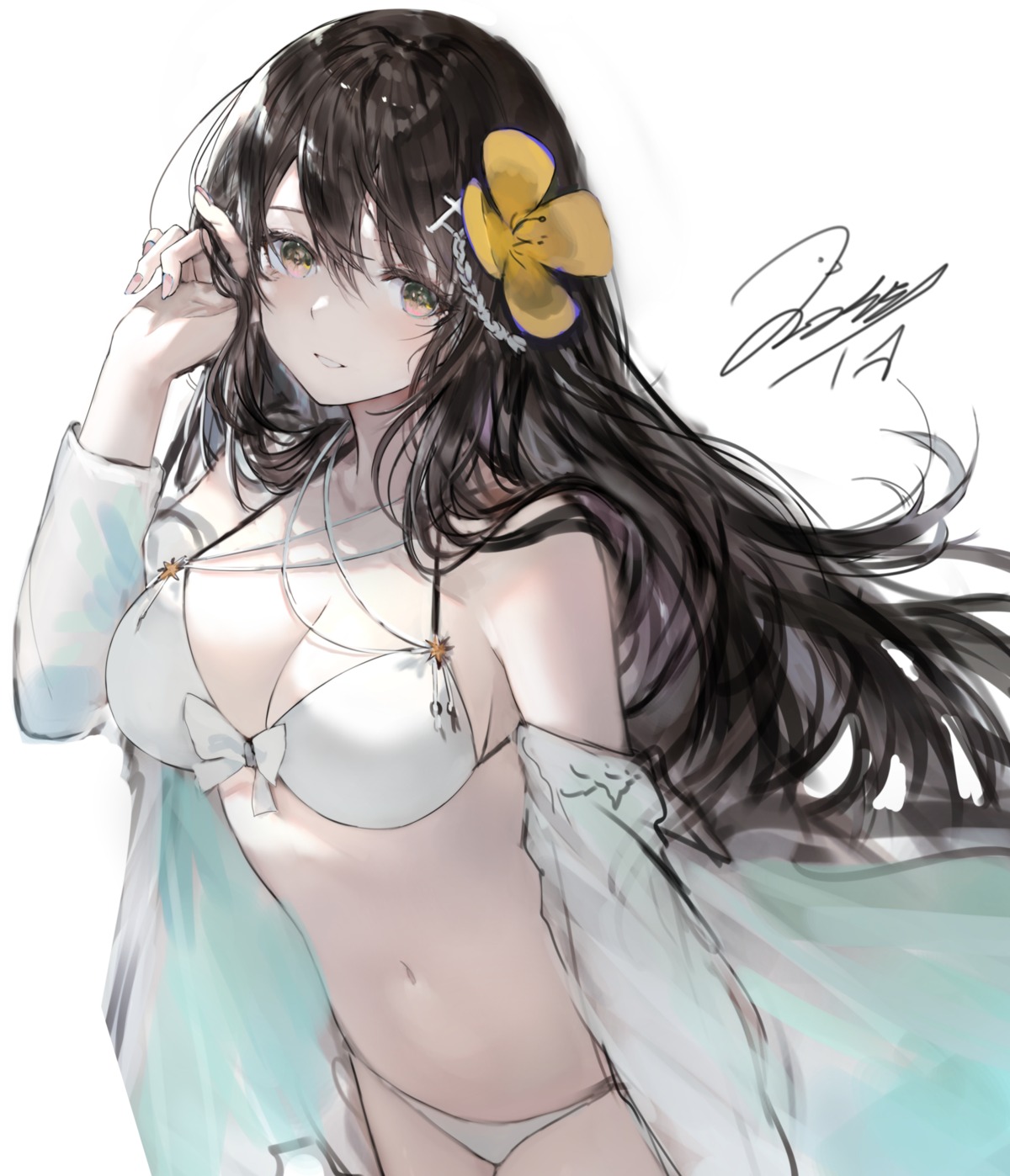 bikini cleavage haori_io open_shirt see_through swimsuits