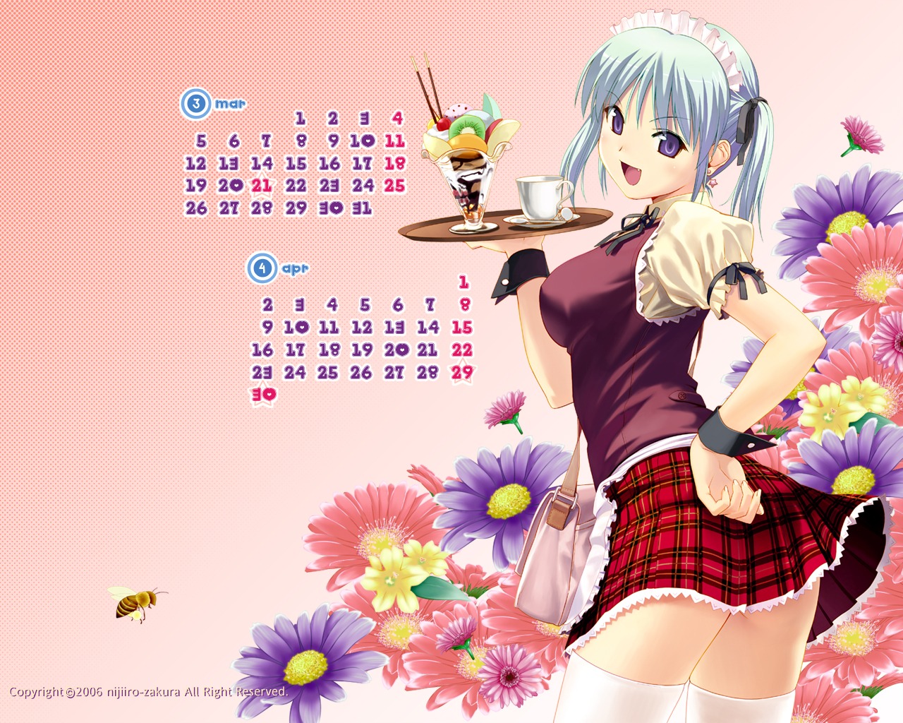 calendar koutaro nijiiro_zakura thighhighs waitress wallpaper