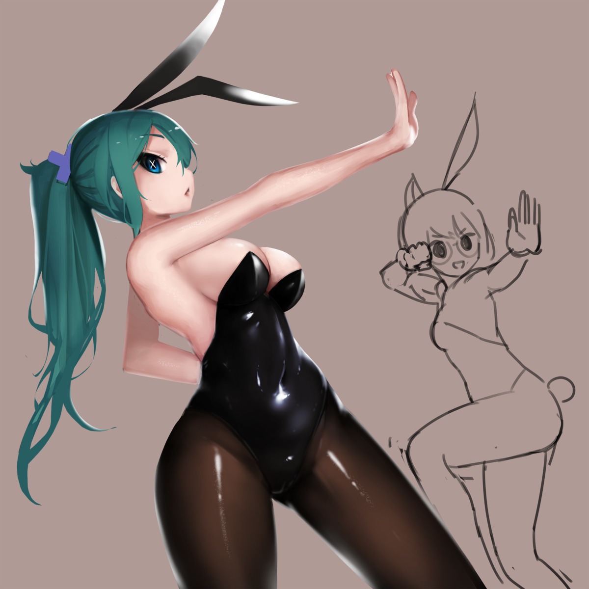 animal_ears bbolalus bunny_ears bunny_girl no_bra pantyhose sketch