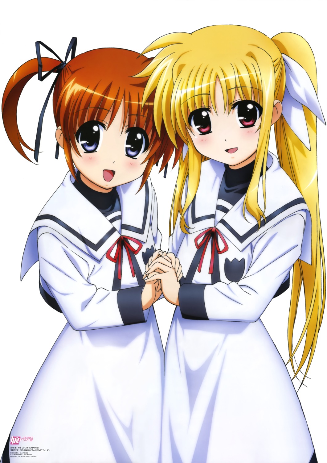 fate_testarossa mahou_shoujo_lyrical_nanoha mahou_shoujo_lyrical_nanoha_a's mahou_shoujo_lyrical_nanoha_the_movie_2nd_a's okuda_yasuhiro seifuku takamachi_nanoha