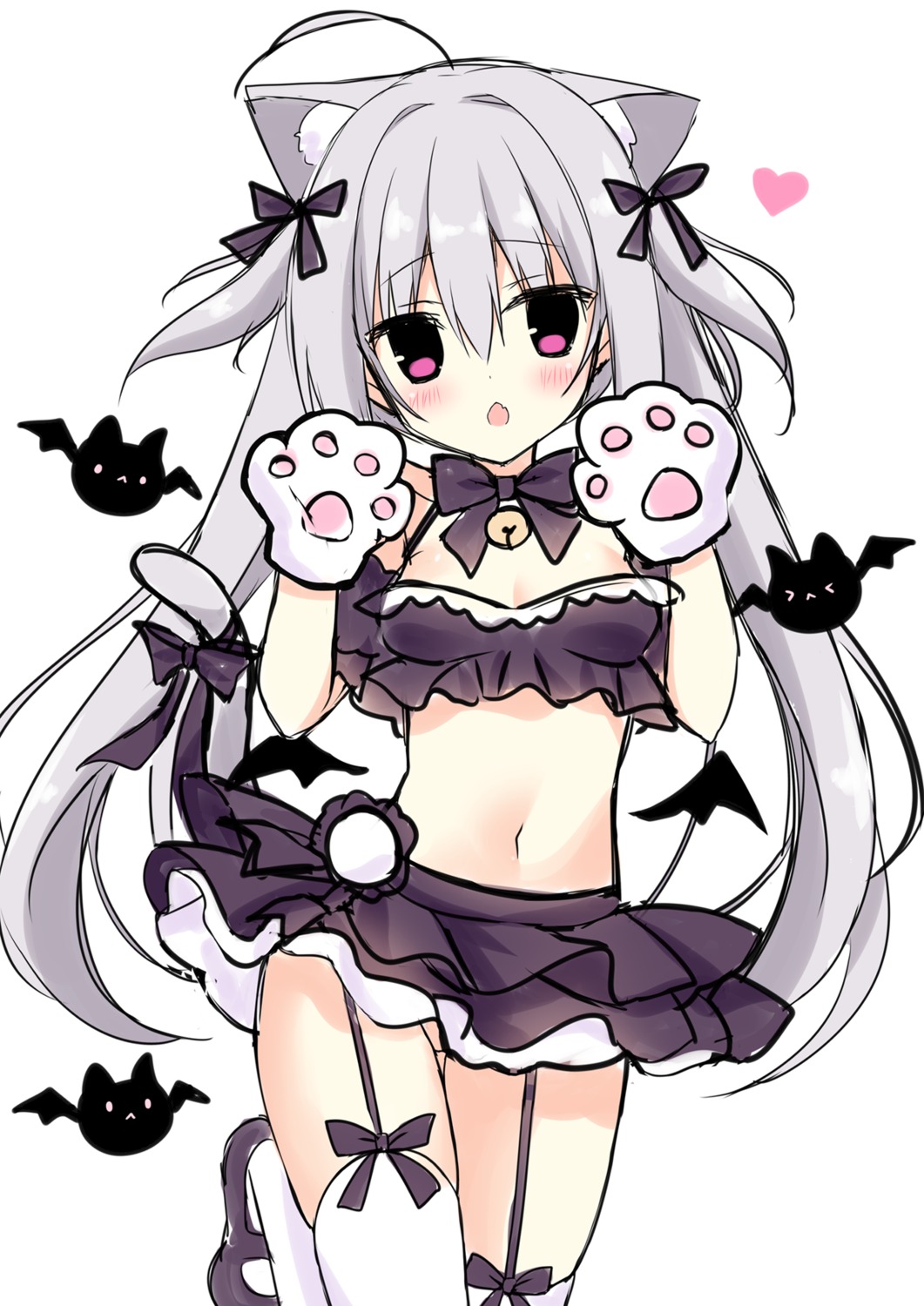 animal_ears hasune nekomimi pantsu sketch skirt_lift stockings tail thighhighs