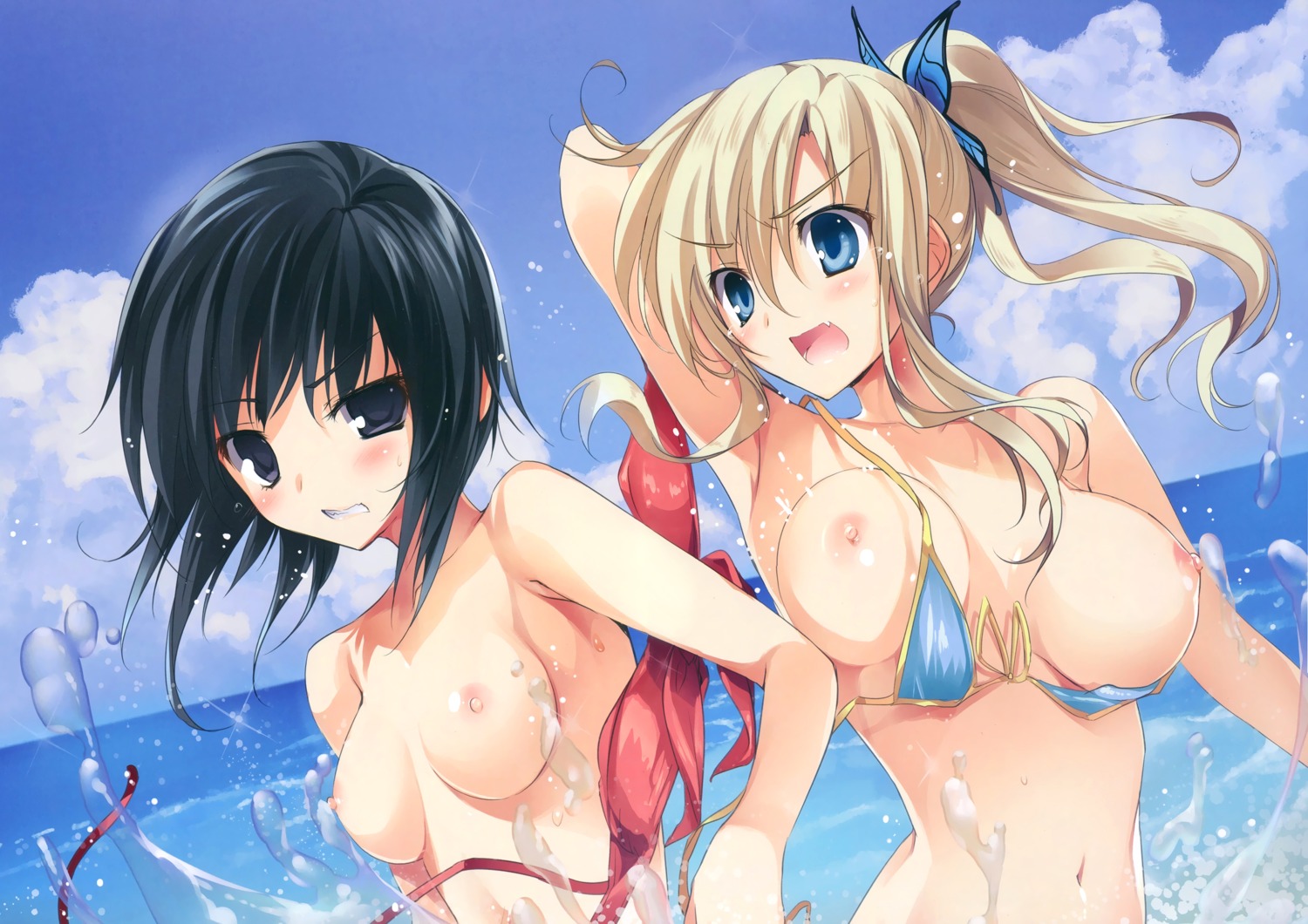 bikini boku_wa_tomodachi_ga_sukunai breasts karomix karory kashiwazaki_sena mikazuki_yozora nipples swimsuits wardrobe_malfunction wet