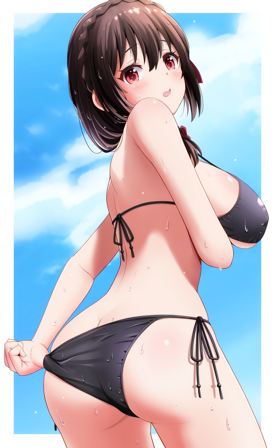 ass bikini breast_hold bunny1219 kono_subarashii_sekai_ni_shukufuku_wo! swimsuits thong yunyun_(kono_subarashii_sekai_ni_shukufuku_wo!)
