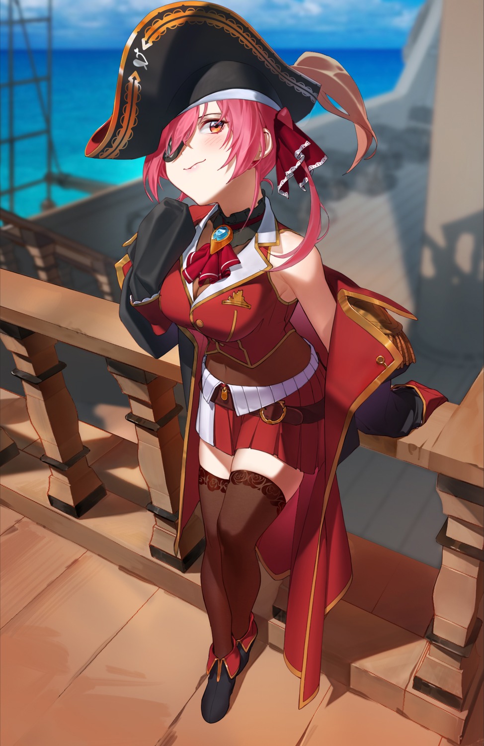 bad_kim eyepatch hololive houshou_marine pirate thighhighs