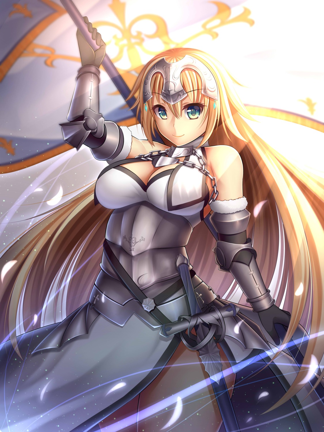 armor cleavage fate/apocrypha fate/grand_order fate/stay_night guardian-panda jeanne_d'arc jeanne_d'arc_(fate) sword weapon