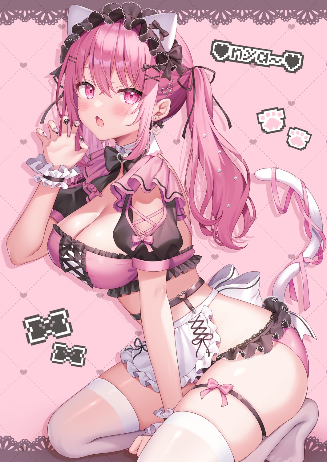 animal_ears garter nekomimi no_bra pantsu siooooono tail thighhighs