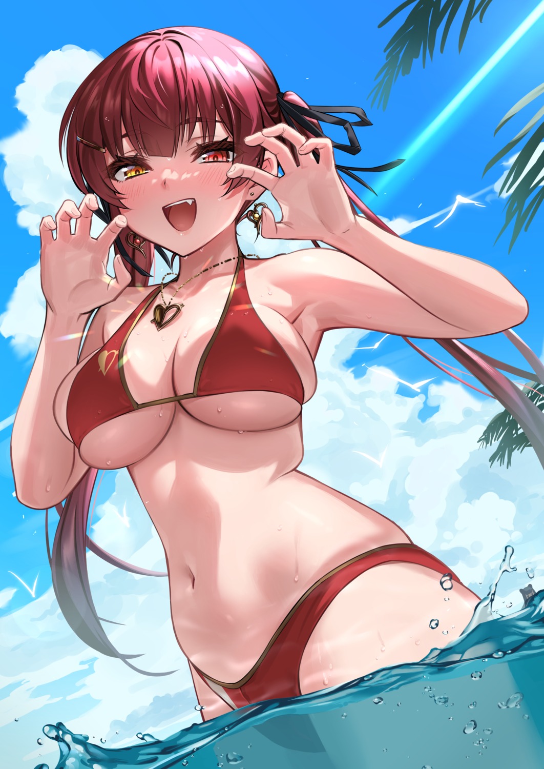 bikini heterochromia hololive houshou_marine kojy swimsuits wet