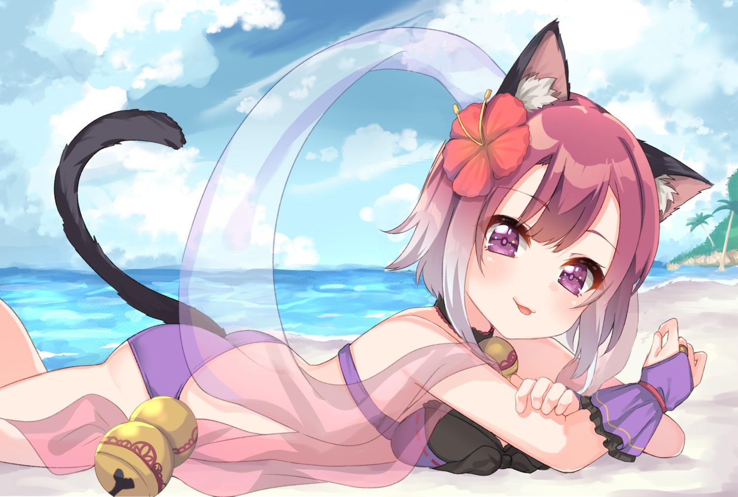 animal_ears ass bikini breast_hold miyasaka_tamaki nekomimi princess_connect! princess_connect!_re:dive suzu_(minagi) swimsuits tail