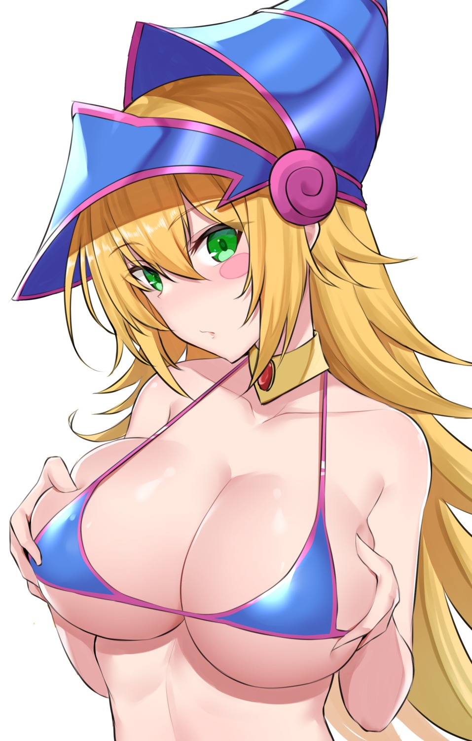 bikini_top breast_hold dark_magician_girl kirikan swimsuits yugioh