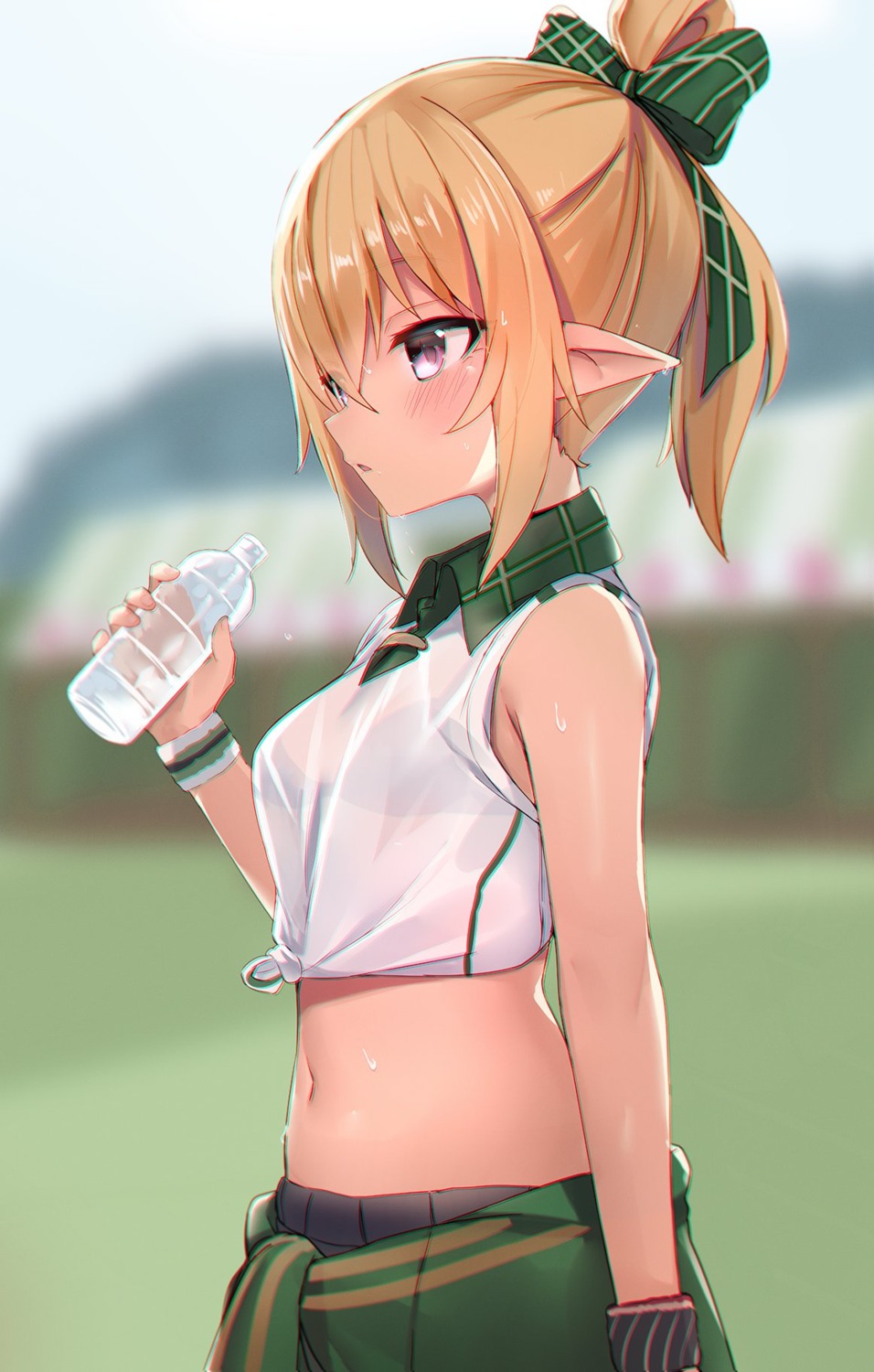 bra gym_uniform kure_(kure_ng) kuroe_hanako pointy_ears princess_connect princess_connect!_re:dive see_through wet_clothes