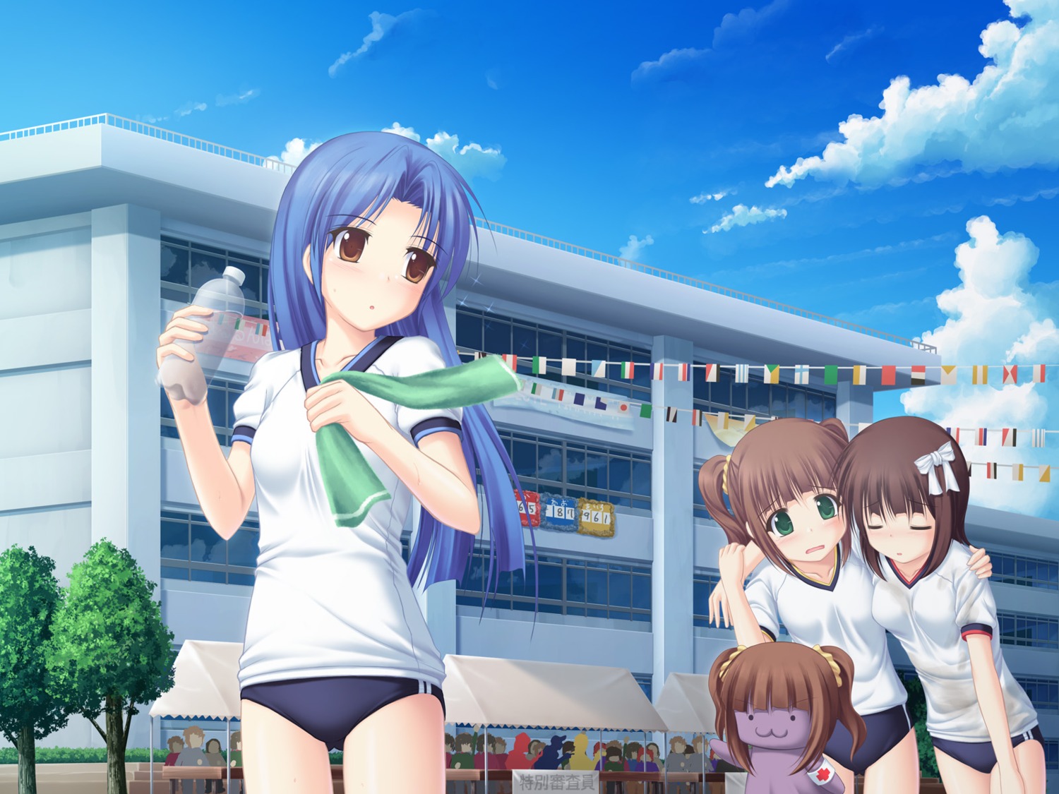 amami_haruka gym_uniform kageira kisaragi_chihaya takatsuki_yayoi the_idolm@ster wallpaper