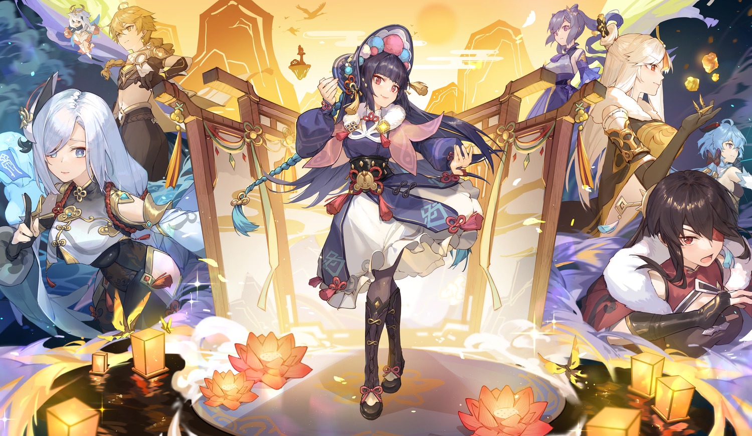 Kotatsu Kaya Genshin Impact Aether Genshin Impact Ganyu Keqing Ningguang Paimon Shenhe Yun Jin Asian Clothes Bodysuit Eyepatch Horns Pantyhose Skirt Lift Yande Re