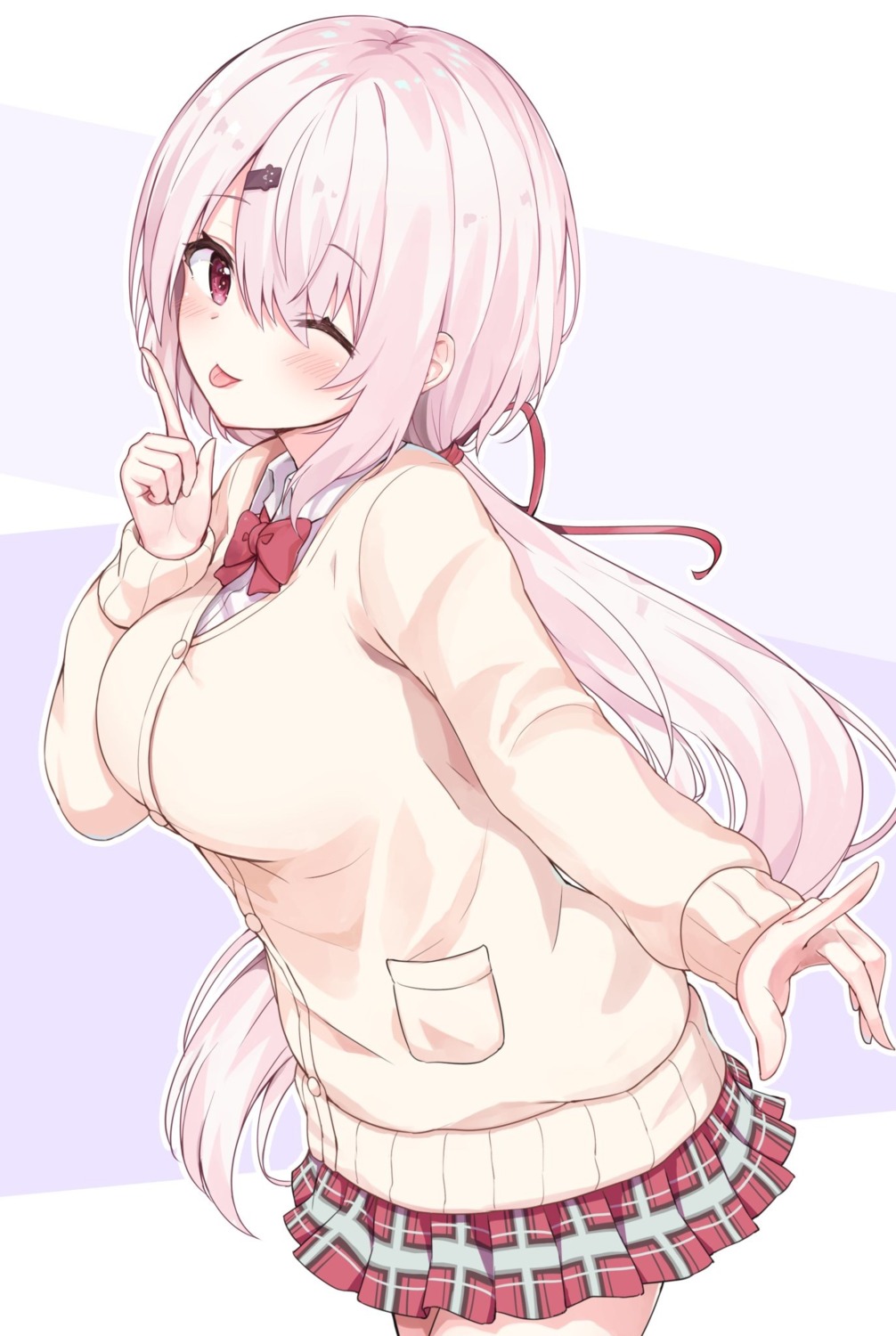 breast_hold nijisanji nijisanji_gamers racchi. seifuku shiina_yuika sweater