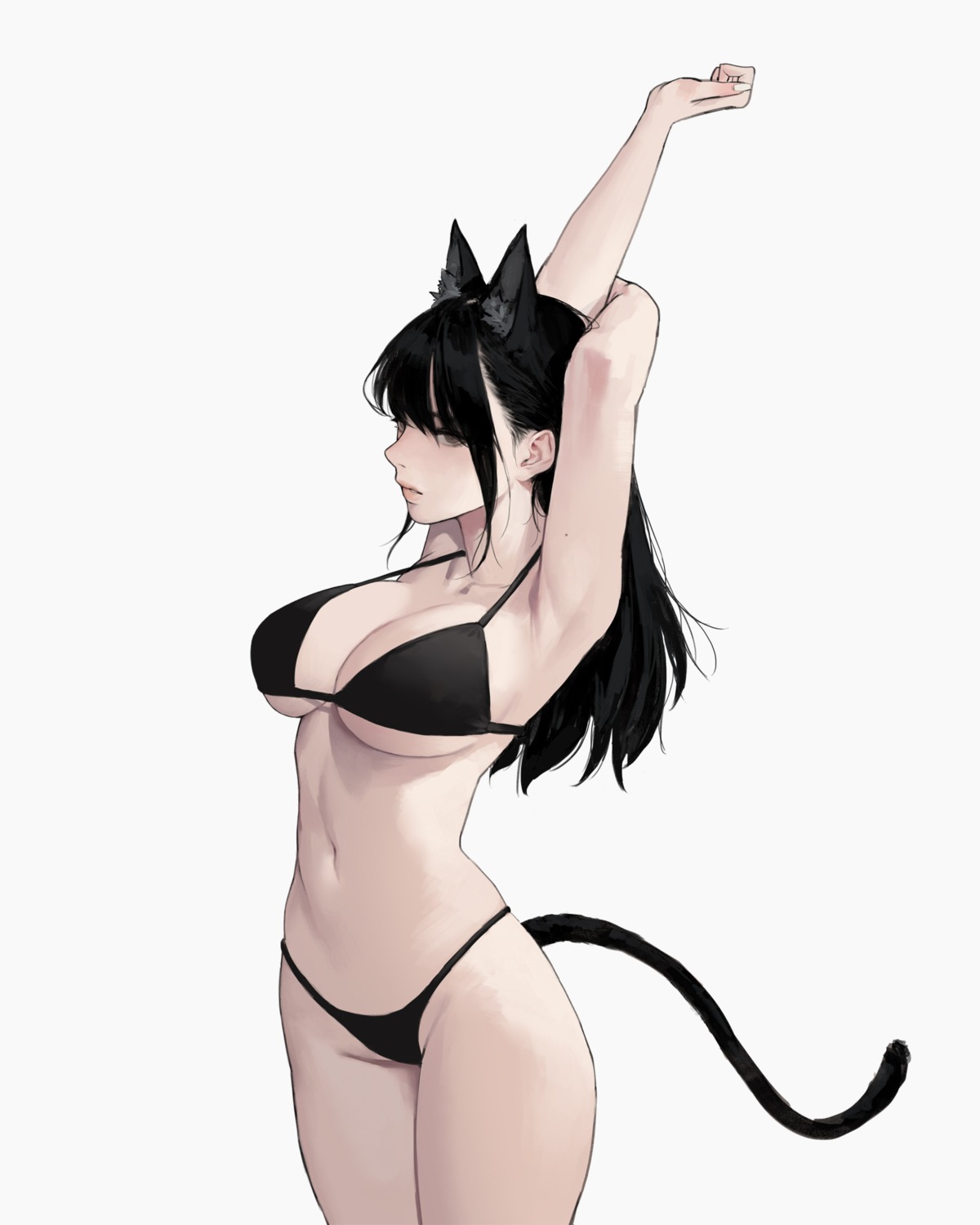 animal_ears bikini cleavage dongho_kang nekomimi swimsuits tail