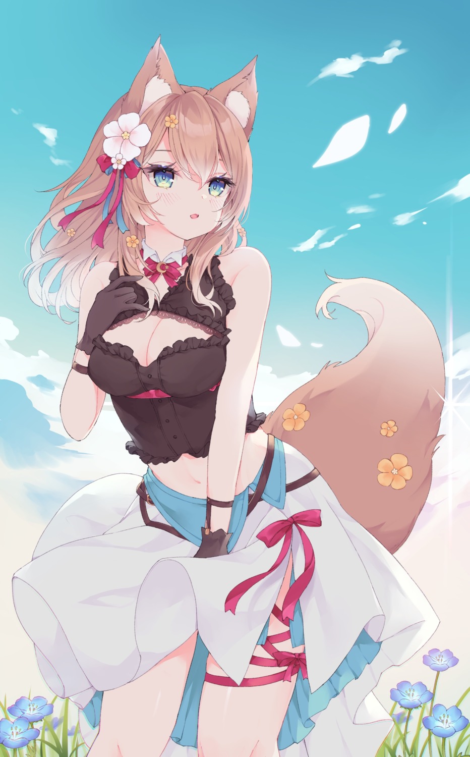 95kazumi animal_ears cleavage garter skirt_lift tail