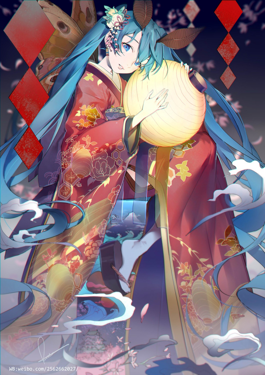 hatsune_miku kimono rosele vocaloid