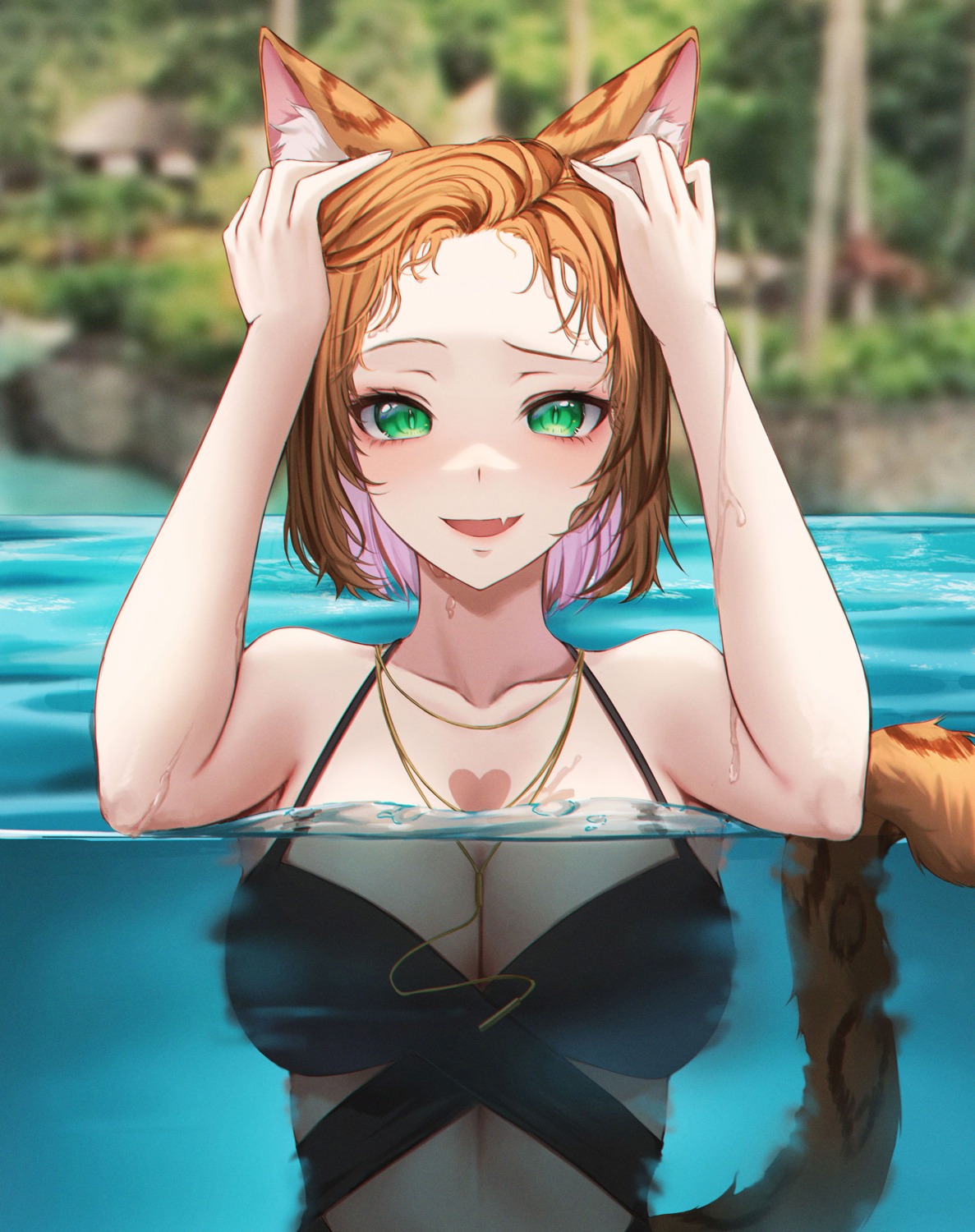 ame_816 animal_ears swimsuits tail wet