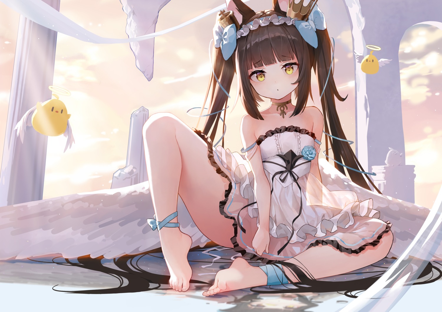 animal_ears azur_lane dress feet loli manjuu_(azur_lane) nagato_(azur_lane) no_bra nopan see_through shebaotower skirt_lift wings