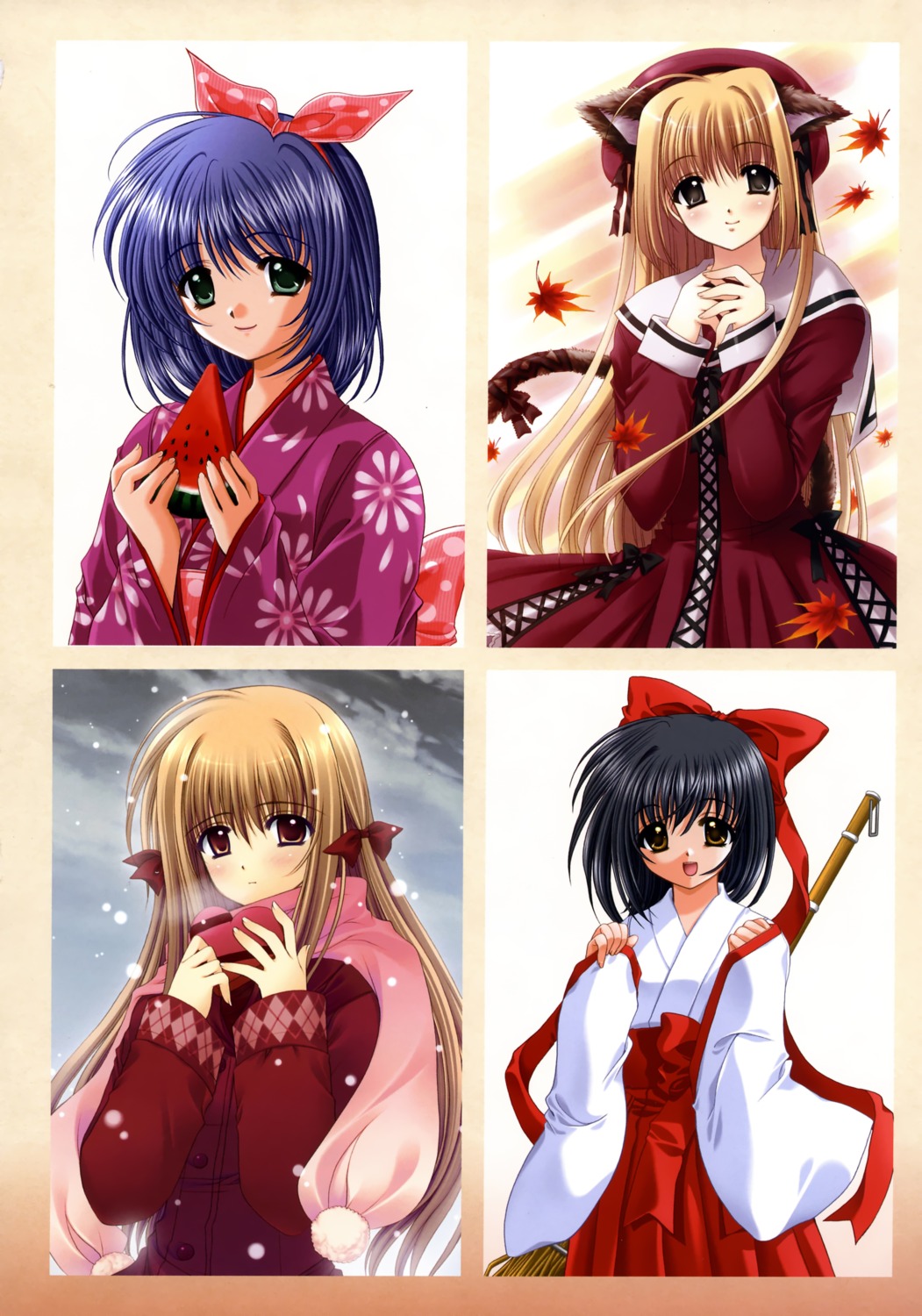 animal_ears miko nekomimi nishimata_aoi seifuku tail valentine yukata