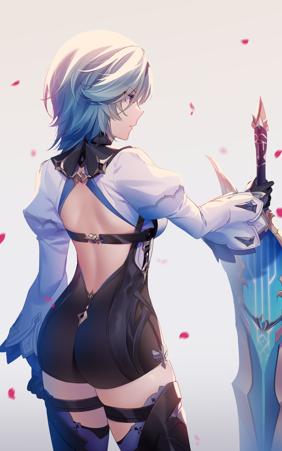 ass eula garter genshin_impact no_bra rimuu sword thighhighs