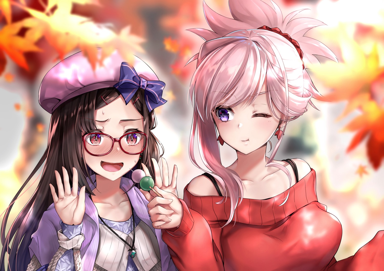 fate/grand_order hane_yuki megane miyamoto_musashi_(fate) osakabe-hime_(fate/grand_order) sweater