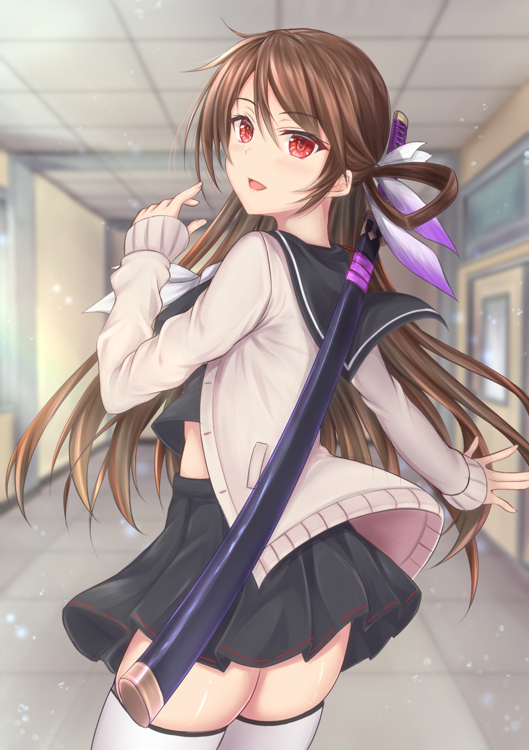 seifuku shu-ri sweater sword tenka_hyakken thighhighs