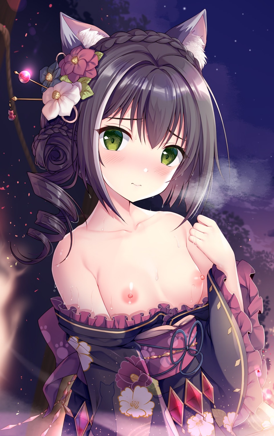 animal_ears karyl_(princess_connect) kimono nipples no_bra open_shirt princess_connect princess_connect!_re:dive twinbox