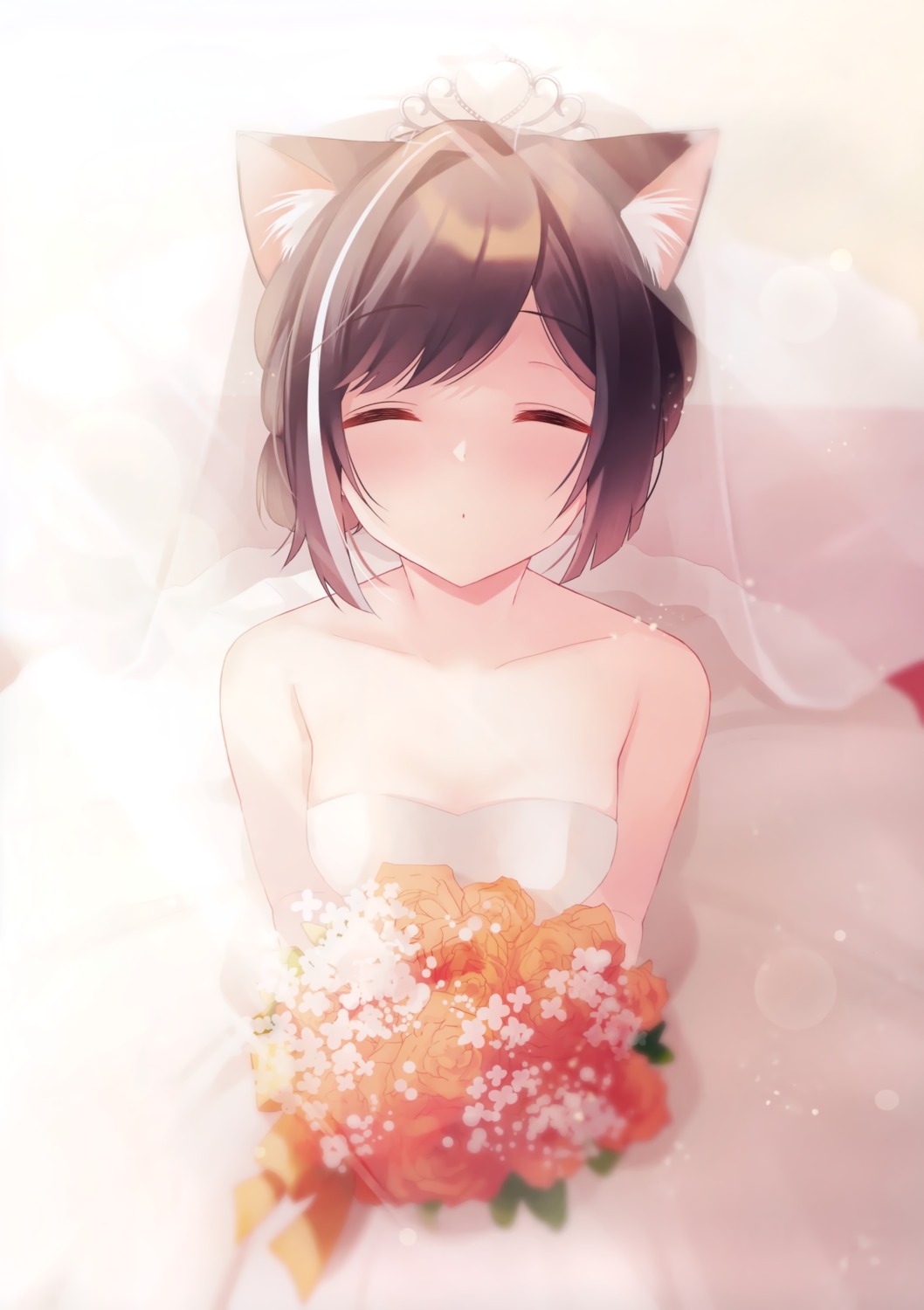 amamine amamineko_cafe animal_ears dress karyl_(princess_connect) nekomimi no_bra princess_connect princess_connect!_re:dive wedding_dress