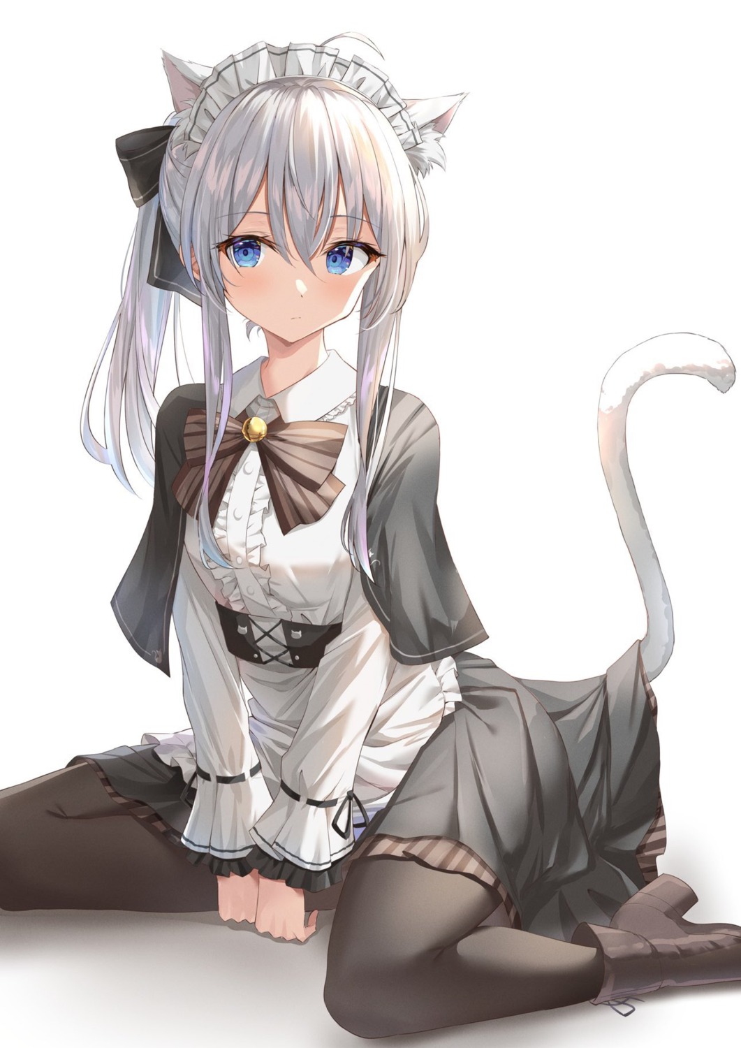 animal_ears elaina_(majo_no_tabitabi) heels kanaria_hisagi maid majo_no_tabitabi nekomimi pantyhose skirt_lift tail uniform