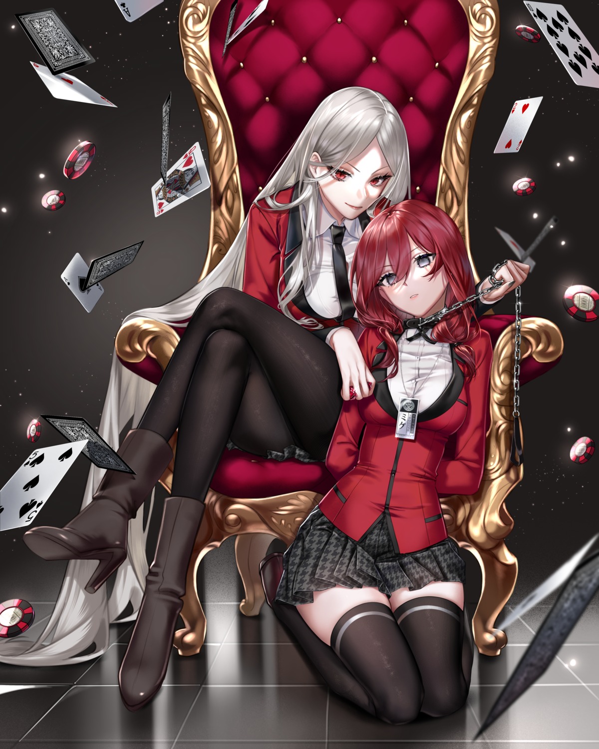 heels juraku_sachiko kakegurui pantyhose ringeko-chan sado_mikura seifuku thighhighs