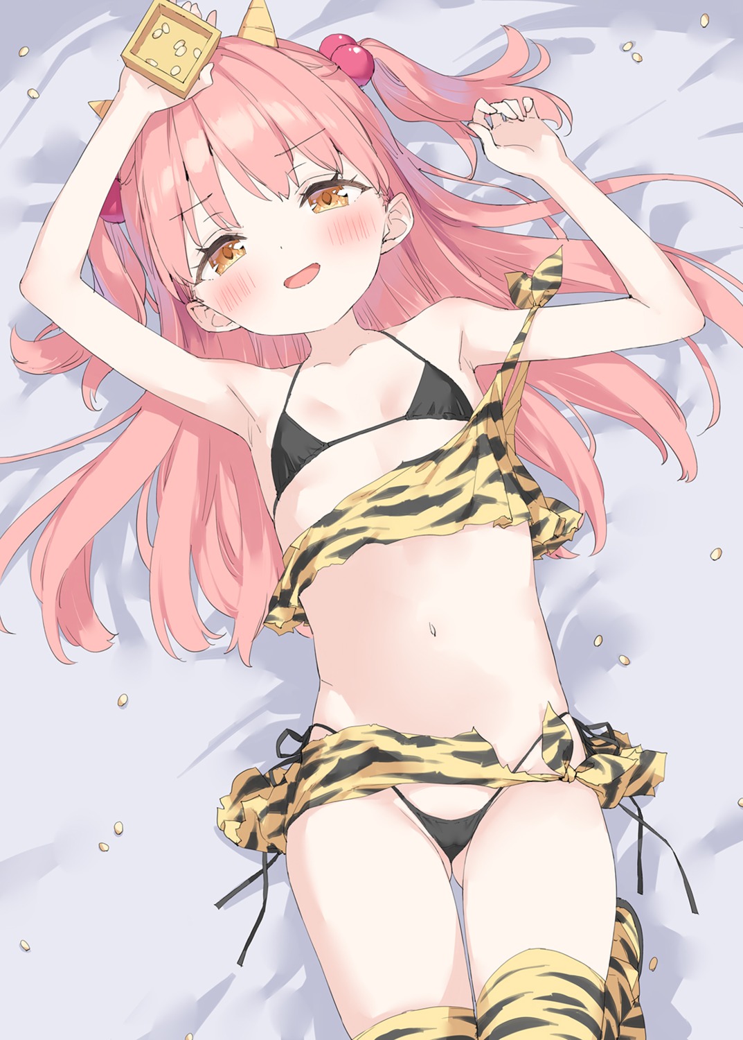 bikini horns kani_biimu loli mikane_sebiri skirt_lift swimsuits thighhighs thong