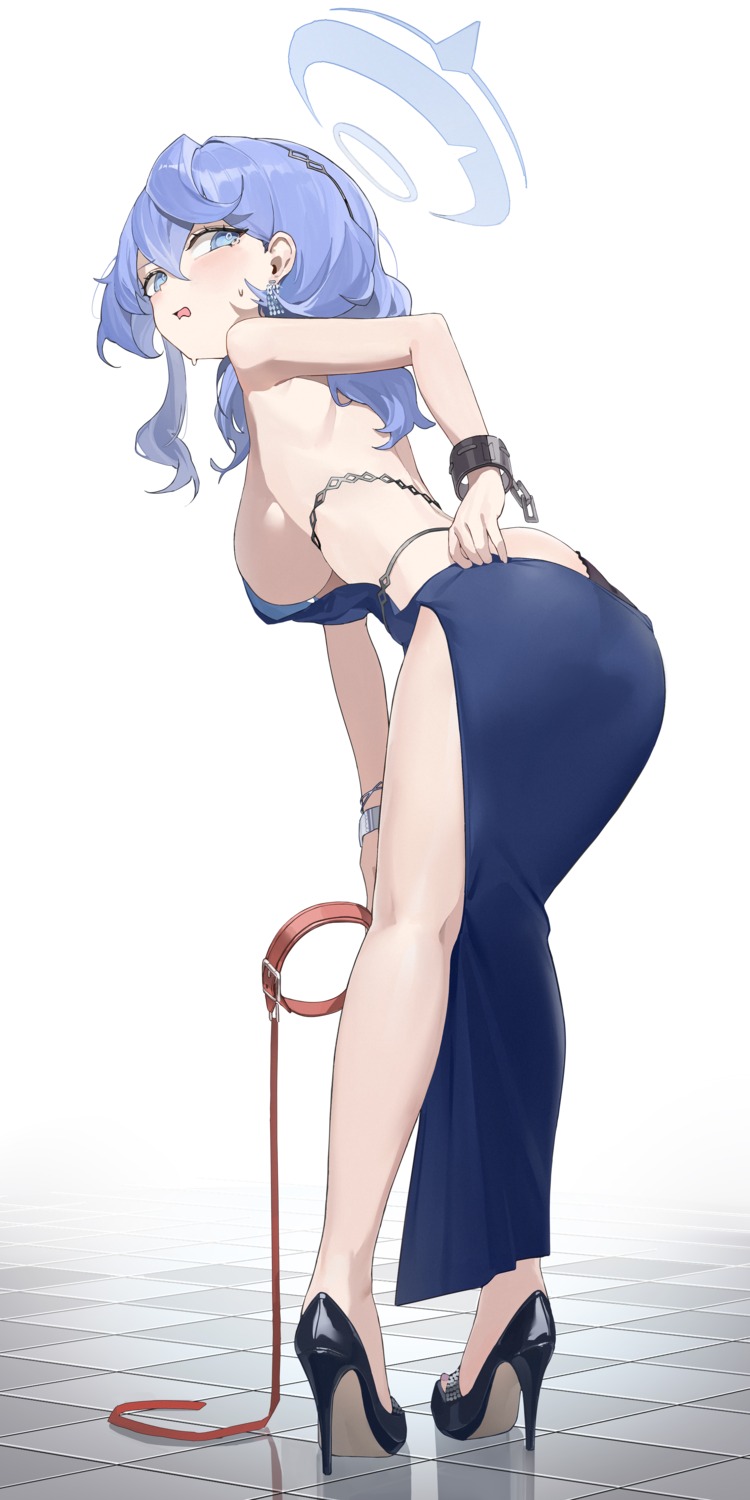 amau_ako ass berserker_r blue_archive dress halo heels no_bra pantsu