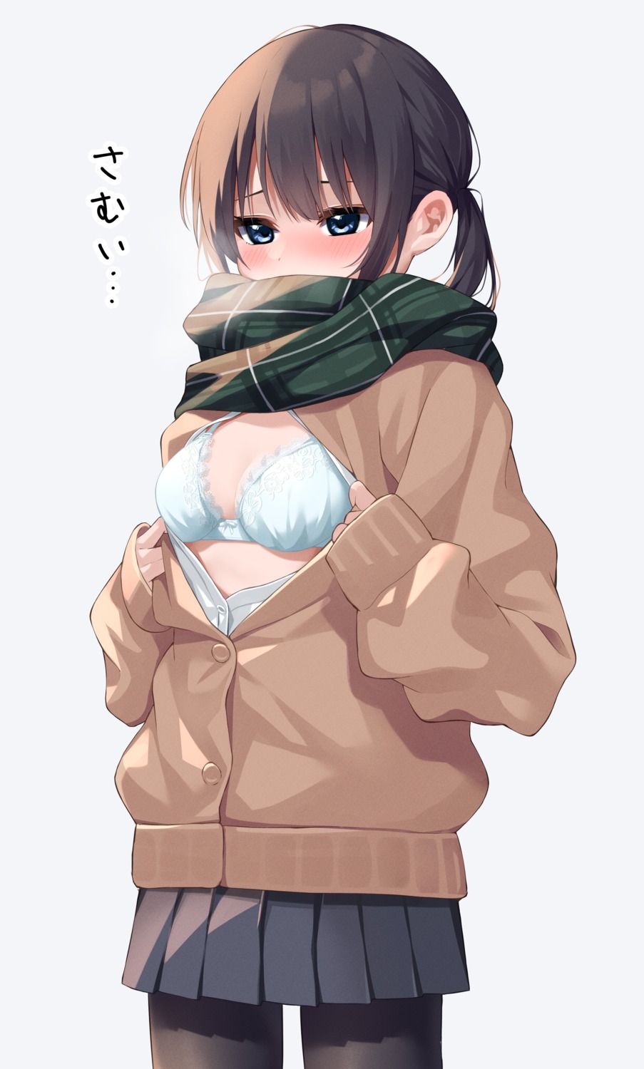 bra kiona open_shirt pantyhose seifuku sweater undressing