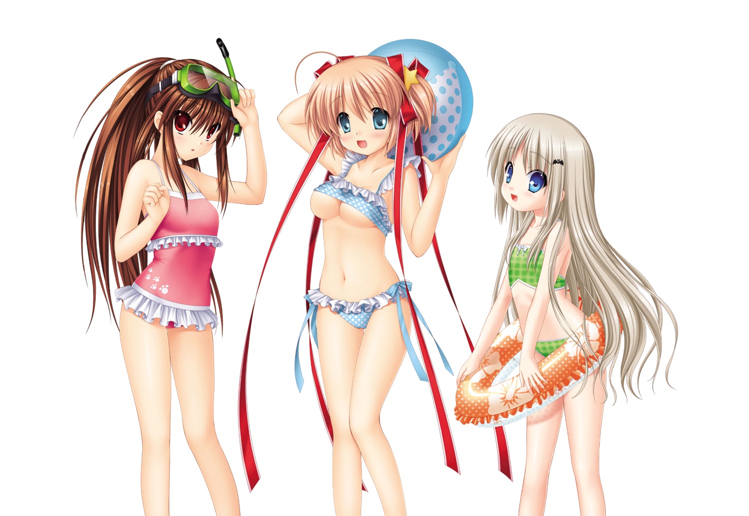 bikini hinoue_itaru kamikita_komari key little_busters! na-ga natsume_rin noumi_kudryavka swimsuits wardrobe_malfunction