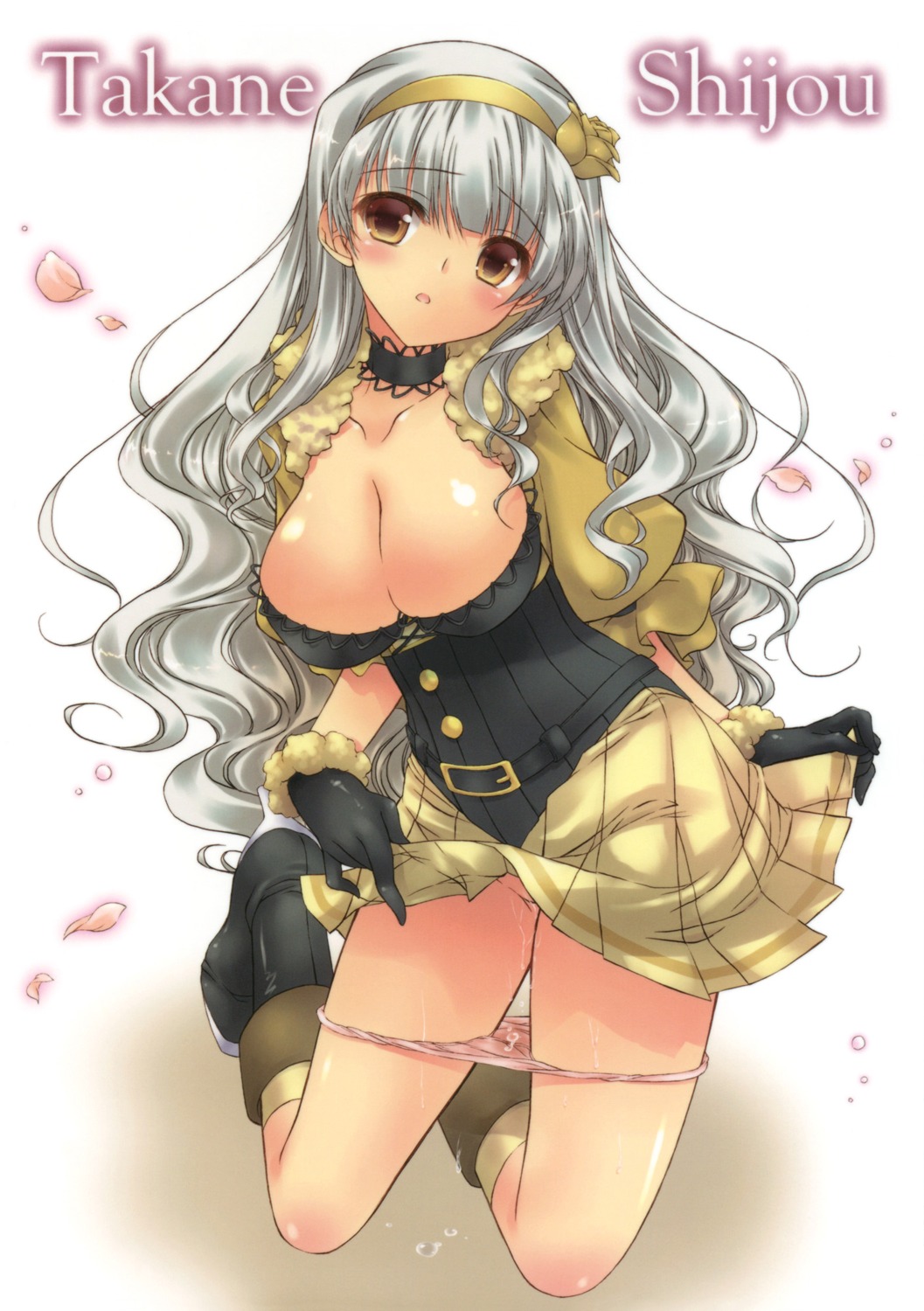 cleavage hotei_kazuha konoha panty_pull pussy_juice scanning_artifacts shijou_takane skirt_lift the_idolm@ster