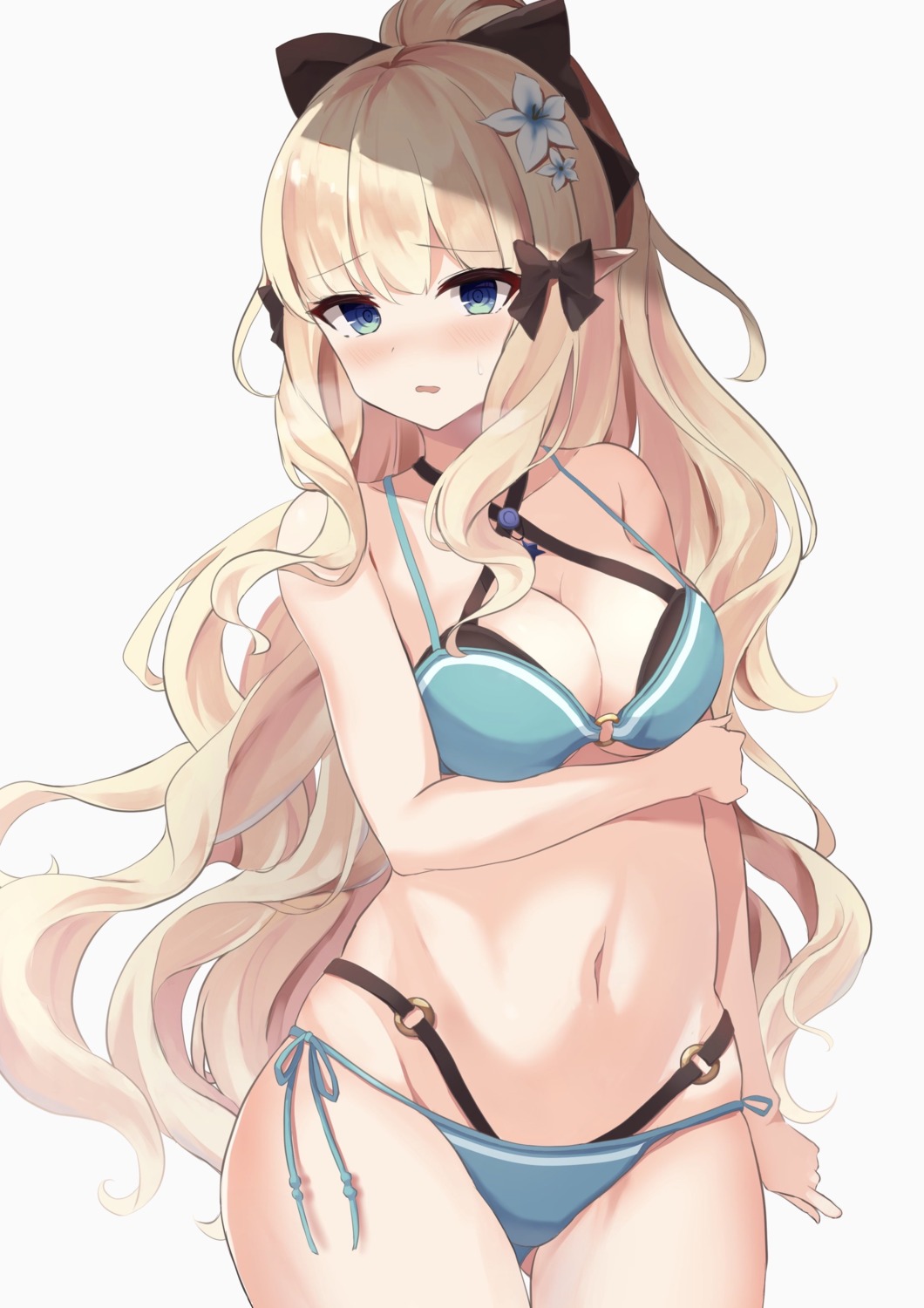 bikini breast_hold cleavage mizu_(lzzrwi603) pointy_ears princess_connect princess_connect!_re:dive sasaki_saren swimsuits