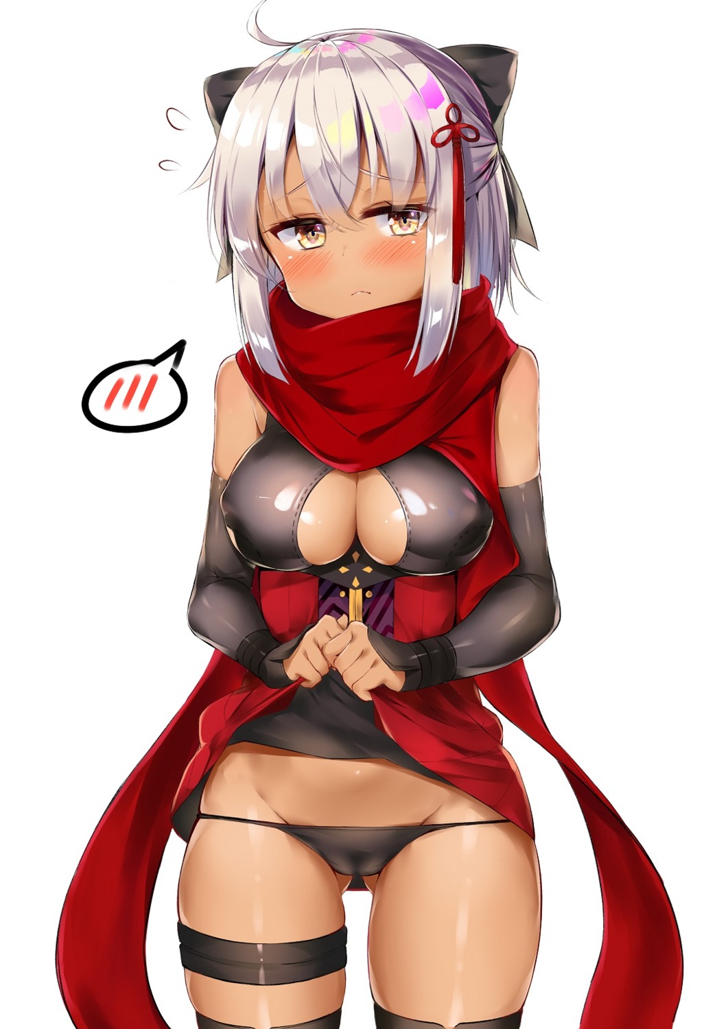 cameltoe dombear dress erect_nipples fate/grand_order garter jpeg_artifacts no_bra okita_souji_(alter)_(fate) pantsu skirt_lift