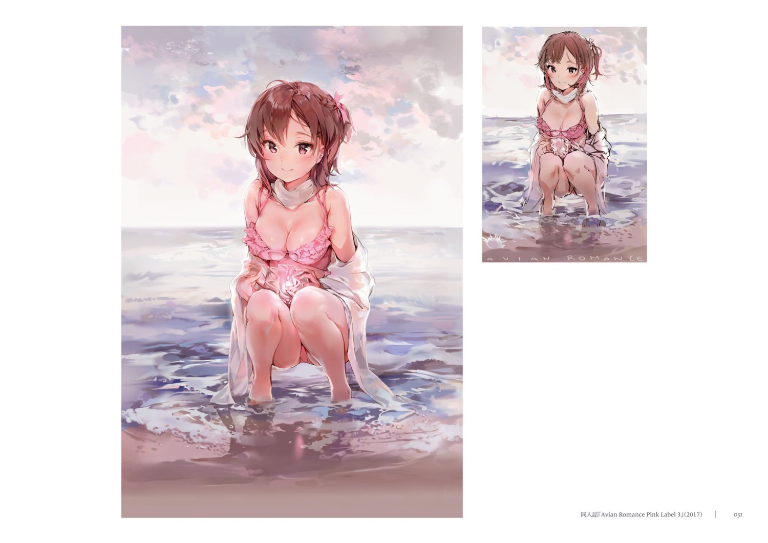 anmi cleavage megane_shoujo see_through sketch swimsuits wet