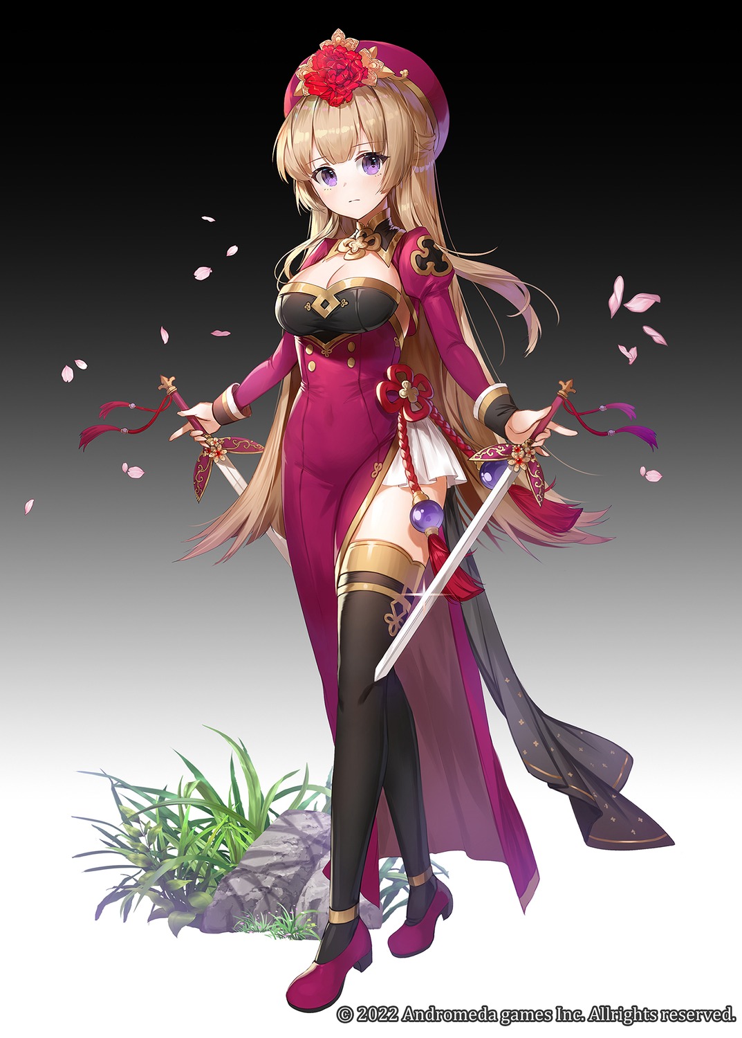 apple_caramel cleavage dress sword thighhighs