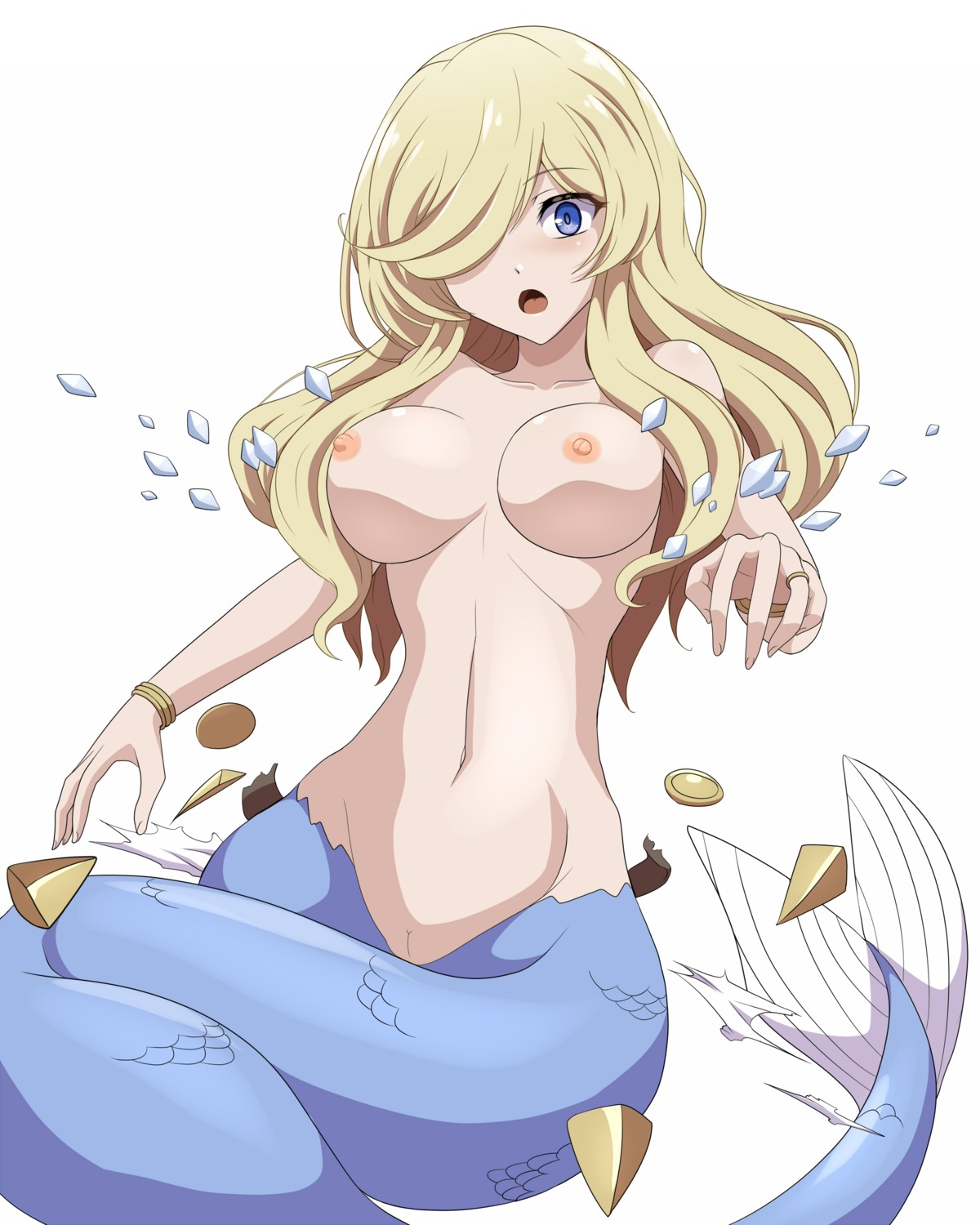 clam_curry isekai_maou_to_shoukan_shoujo_no_dorei_majutsu mermaid monster_girl naked nipples pussy tail torn_clothes wardrobe_malfunction