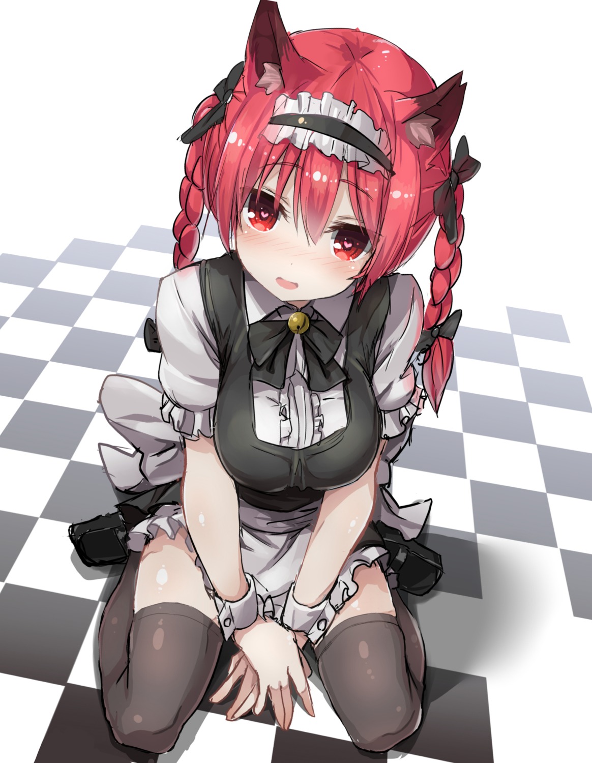 animal_ears greatmosu kaenbyou_rin maid nekomimi thighhighs touhou