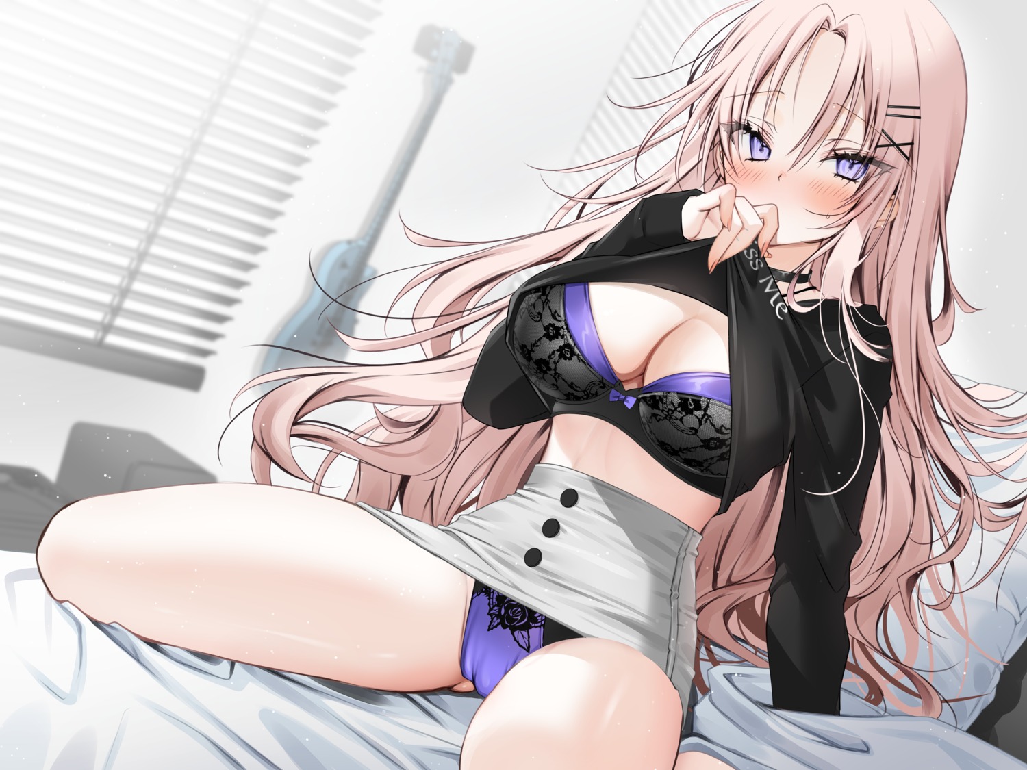 bra cameltoe guitar lingerie pantsu shirt_lift skirt_lift undressing yoruhoshi_owl