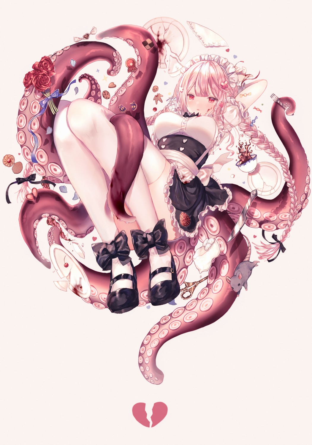 maid monster_girl skirt_lift tentacles thighhighs youka_(pixiv436436)