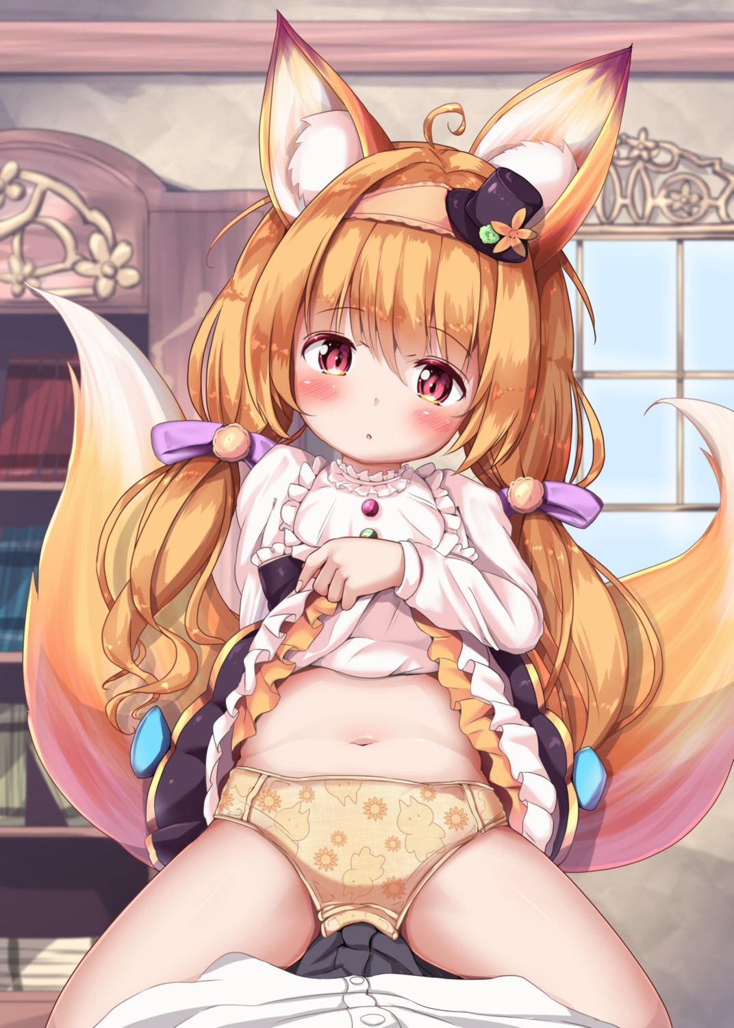 animal_ears flower_knight_girl loli mochiyuki pantsu skirt_lift tail