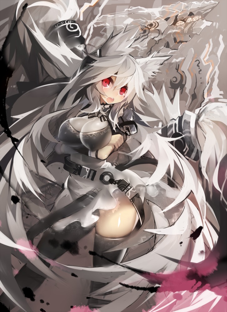 animal_ears breast_hold erect_nipples kitsune mamuru thighhighs